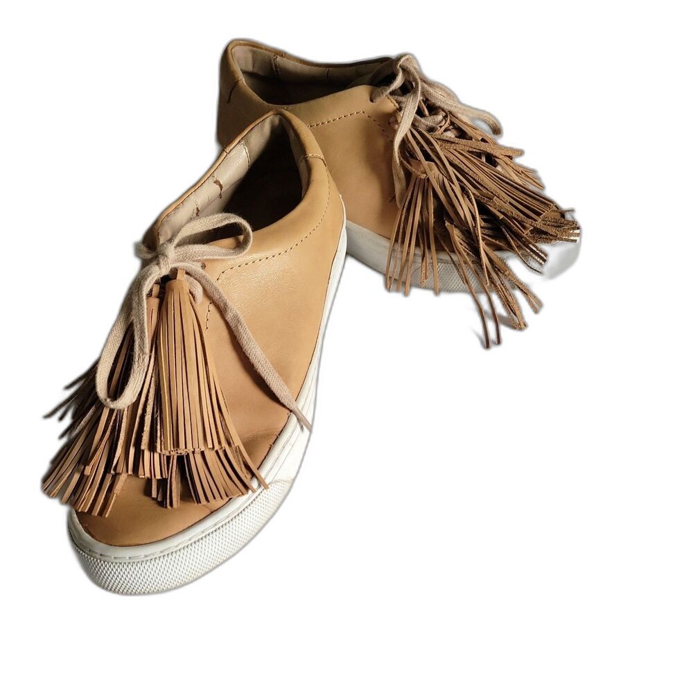 Loeffler Randall Logan Tassel Low Top Leather Sneaker sz. 7 Natural Tan Camel